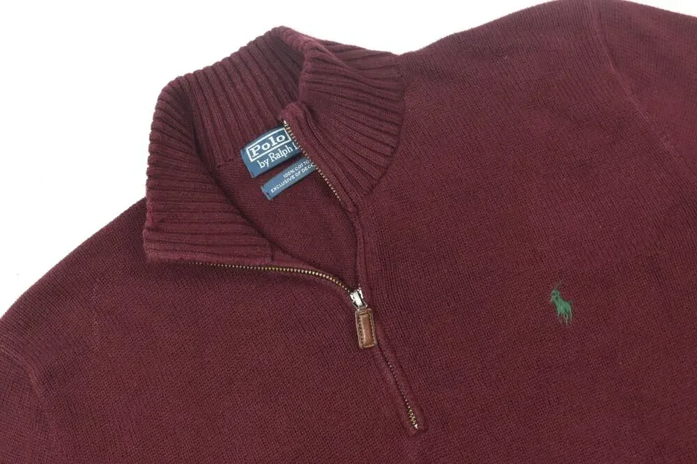 Polo Ralph Lauren 1/4 Zip Pullover Sweater Mens Medium Maroon Long Sleeve Cotton